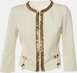 Elisabetta Franchi Gold Cream Cady Chain Trim Jacket