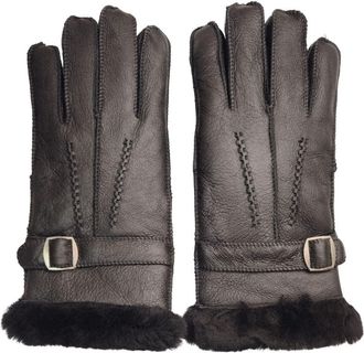 TruClothing Sheepskin Leather Gloves Winter Shearling Lined Buckle Strap