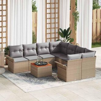 vidaXL Conjunto De Sof&aacute; De Jard&iacute;n 9 Pcs Beige Polirat&aacute;n Vidaxl