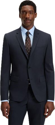 HUGO BOSS Mens Solid Patterned Notch Collared Flap Pocket Suit Jacket in Blue - Size 42 (Chest)