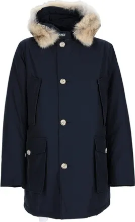 Woolrich Deep Blue Hooded Jacket With Faux Fur Trim