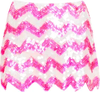 Ashish white neon hot pink chevron paillettes sequin mini skirt XS