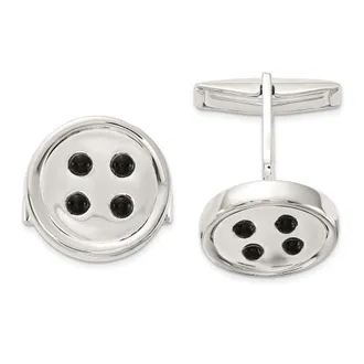 Diamond2Deal Sterling Silver Polished Onyx Button Cuff Links