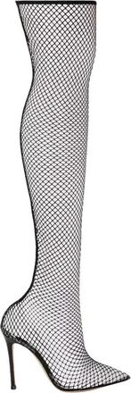 Gianvito Rossi Zwarte Mesh Knielaarzen - Dames - Over de knie laarzen - Zwart - 38 1/2 EU - Leer - Schoenen
