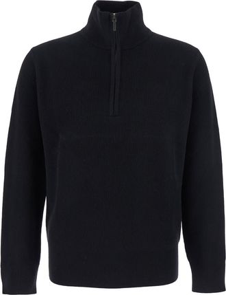 KANGRA Black Sweater With High Neck And Half Zip Closure On The Front In Wool Man