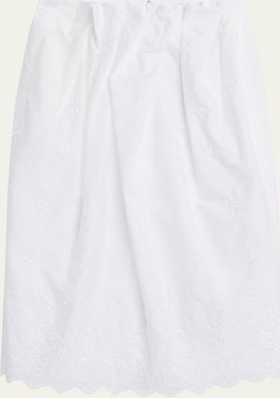 Simone Rocha Pleated Waist Eyelet Embroidered Midi Pencil Skirt