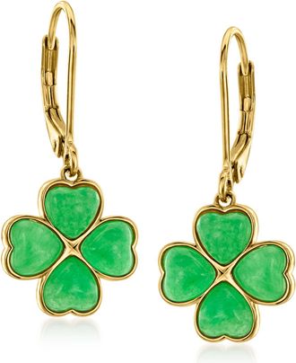 Ross-Simons Jade 4-Leaf Clover Drop Earrings in 18kt Gold Over Sterling