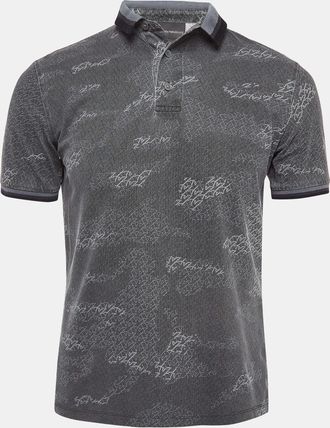 Emporio Armani Grey Printed Knit Polo Contrast Trim T-Shirt