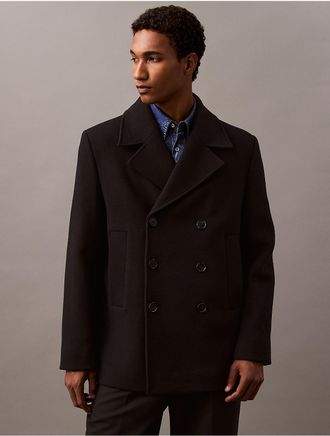 Calvin Klein Mens Double Faced Wool Blend Coat - Black - XS