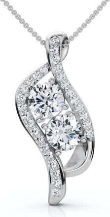 Pompeii3 1 1/2 ct Two Stone Forever Us Diamond Pendant 14k White Gold 1 Tall