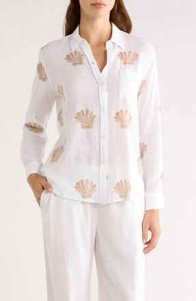 Rails Charli Seashell Print Linen Blend Button-Up Shirt In Taupe Seashells