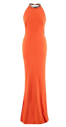 Alexander McQueen Orange Silk Crepe Crystal Halterneck Gown Size XXS