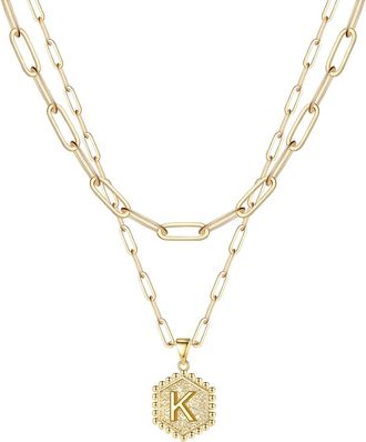 Generic 26 Initial Hexagon Necklace For Women Necklaces A Z Alphabet Gold Girls Woman Jewelry (K, One Size)