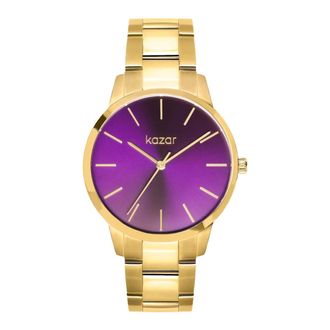Kazar Horloge met paarse wijzerplaat en gouden armband - Dames - Horloges - Paars - ONE Size - Accessoires