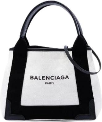 Balenciaga Pre-owned Navy Cabas XS Tote Bag - Dames - Vintage Shopper - Wit - ONE Size - Leer - Vintage