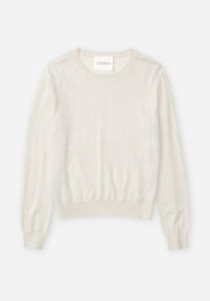 Closed Womens Long Sleeve Crewneck Knit Sweater In Cream