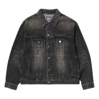 A Bathing Ape Distressed Denim Trucker Jacket Black 1K80-140-308-BLACK