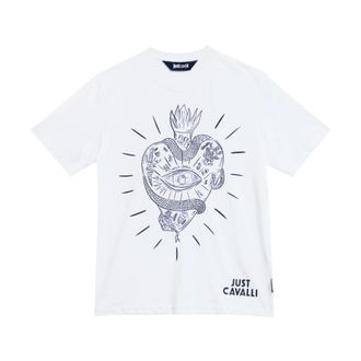 Just Cavalli Tops, Heren, Wit, XL, Katoen, Big Heart T-shirt