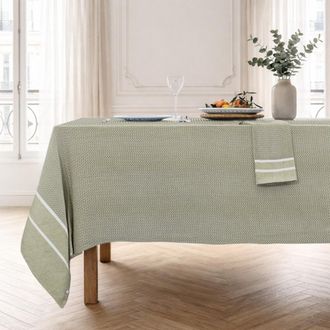 Febronie Mantel + 10 servilletas algod&oacute;n 160x400 verde aceituna