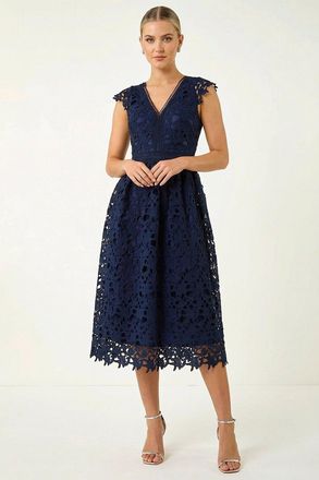 Roman Premium Crochet Lace Midi Dress