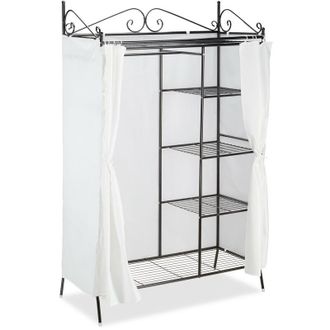 Relaxdays Armario Abierto Country, Perchero Recibidor, Vestidor Con Cubierta, Metal-tela, 1 Ud, 172 X 105 X 45 Cm, Negro - Relaxdays