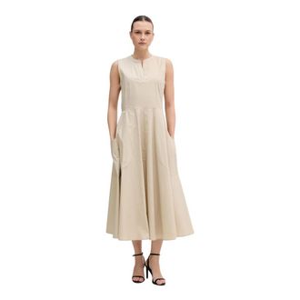 DKNY V-hals Jurk - Dames - Maxi kleedjes - Beige - S - Katoen - Kleedjes
