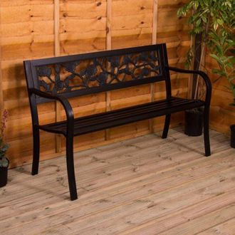 Home Discount 3 Seater Garden Bench Outdoor Furniture Seating Steel Legs Patio Seat, Rose