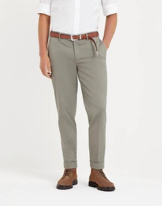 Brunello Cucinelli Mens Military Cotton Tapered Trousers, Size 56
