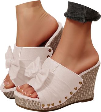 Generic Cork Slip-on Slides for Women 2026 Big Bow Comfortable Orthopedic Wedge Sandals Breathable Summer Platform Walking Sandals with Arch Support Open Toe 