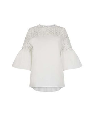 Anne Fontaine Womens Piper White Top With Sheer Mesh Sleeves at Nordstrom, Size 40 Eu
