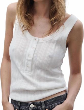 Closed Ribbed Henley Cotton Tank In Ivory