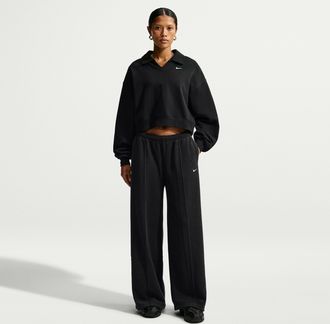 Nike Womens Studio Fleece Medium Weight Plush Mid-Rise Wide-Leg Pants in Black | IM8361-010