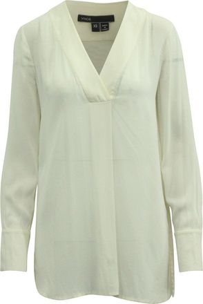 Vince Long Sleeve V-neck Blouse in White Rayon