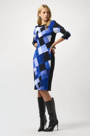 Joseph Ribkoff Womens Matte Jersey Straight Dress In Blue, White, & Black