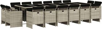 vidaXL Set Comedor Jard&iacute;n Y Cojines 17 Pzas Rat&aacute;n Sint&eacute;tico Gris Claro Vidaxl