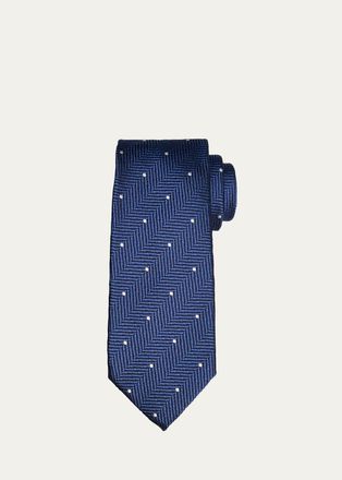 Tom Ford Mens Polka Dot Herringbone Silk Tie