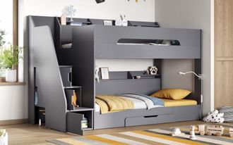 Flair Slick Staircase Bunk Bed with Storage in Grey | Size: Single