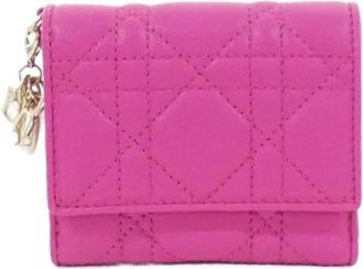 Dior Pre-owned Wallets, female, Pink, Size: ONE SIZE Pre-owned Lady Dior Lotus Wallet Lamb Wallet