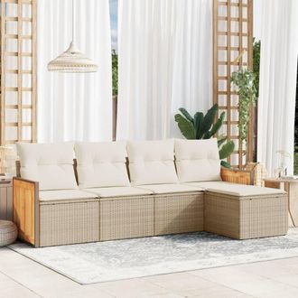 vidaXL Vidaxl - Juego De Sof&aacute;s Jard&iacute;n Con Cojines 5 Pzas Rat&aacute;n Sint&eacute;tico Beige