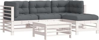 vidaXL Juego de muebles jardín 5 piezas y cojines madera maciza blanco vidaXL