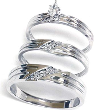 Pompeii3 Diamond Matching Mens Womens Engagement Wedding Ring Bridal Set Trio 14K Gold Size Selectable