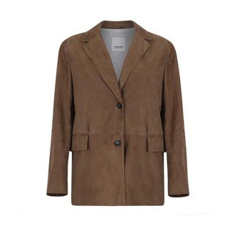 Max Mara Jassen, Dames, Bruin, M, Su&egrave;de, Suede Tailored Blazer