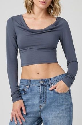 Florence By Mills Cowl Neck Long Sleeve Crop Top in Grisaille at Nordstrom Rack, Size Xx-Large