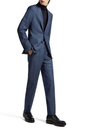 Ermenegildo Zegna Trofeo Windowpane Plaid Wool Suit in Blue at Nordstrom, Size 38 Us