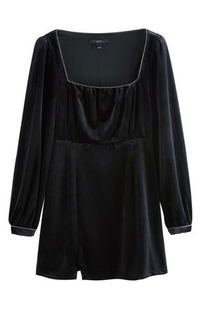 Next Diamante Long Sleeve Velvet Minidress in Black at Nordstrom, Size 10 Us