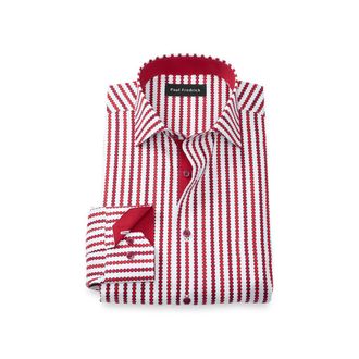 Paul Fredrick Tailored Fit Comfort Stretch Non-iron Heart Dress Shirt With Contrast Trim in White/red at Nordstrom, Size 15.5 - 32