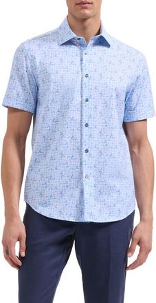 Bugatchi Miles OoohCotton Abstract Print Short Sleeve Button-Up Shirt in Iris at Nordstrom, Size Xxx-Large