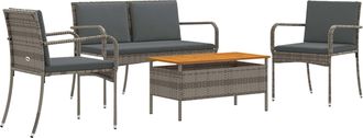 vidaXL Conjunto De Jard&iacute;n Gris Rat&aacute;n Sint&eacute;tico Vidaxl