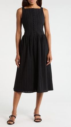Wayf Embroidered Eyelet Button Front Cotton Midi Dress in Black at Nordstrom Rack, Size X-Small
