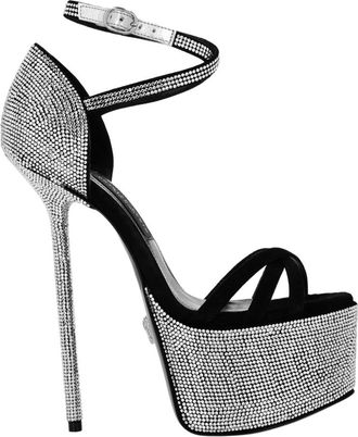 Philipp Plein Schoenen, Dames, Wit, 37 EU, Leer, Crystal Platform Sandalen